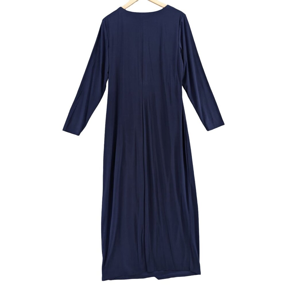 R&M Richards Gown Maxi Dress Blue Long Sleeve Front Slit Stretch Lined Size 16W - Picture 2 of 10